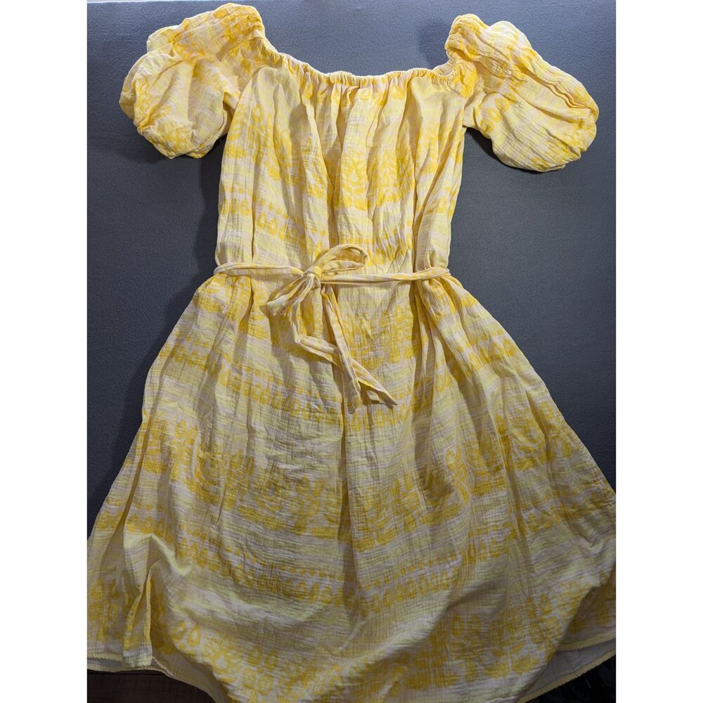 Future Collective Jenny K. Lopez Women’s L Yellow Floral Puff Sleeve Midi Dress
